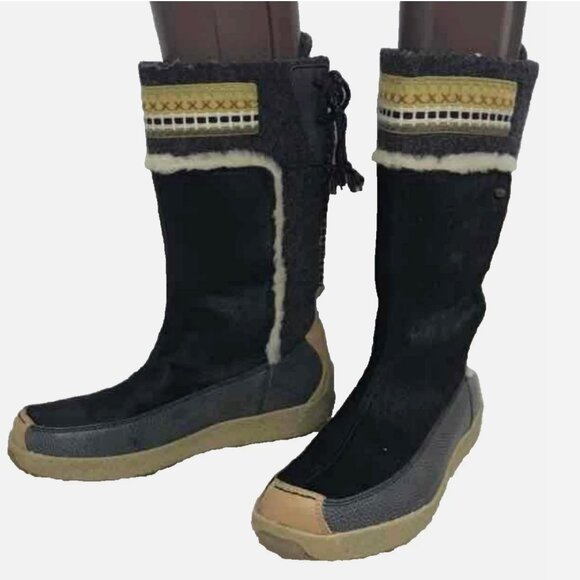 TECNICA Skandia Goat Fur Tall Apres Ski Boots Italy Women Size 9 US Black Winter - Picture 1 of 8